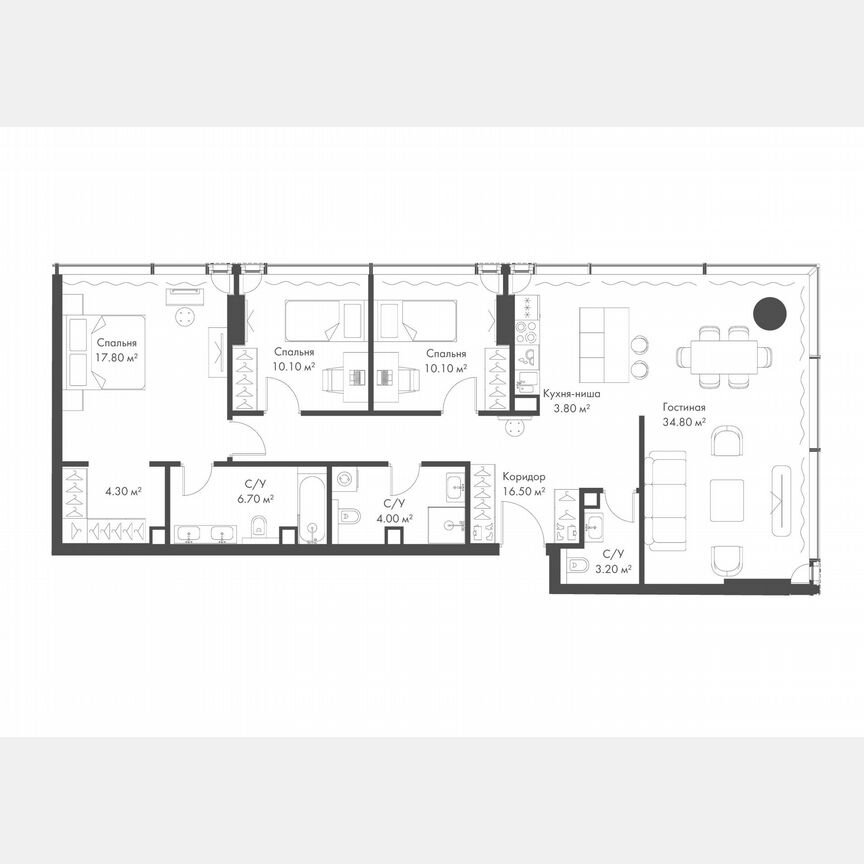 3-к. квартира, 113 м², 23/37 эт.
