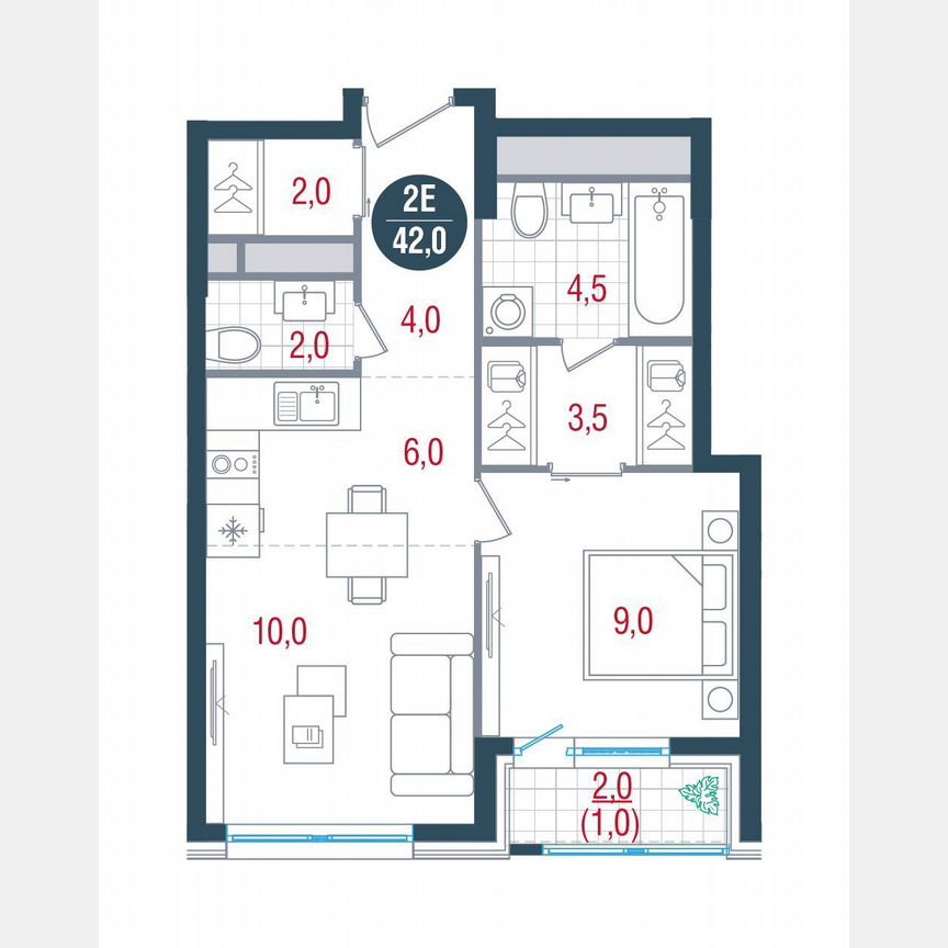 2-к. квартира, 42 м², 28/32 эт.
