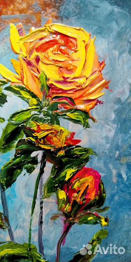 Картина маслом Жёлтые розы Букет цветов