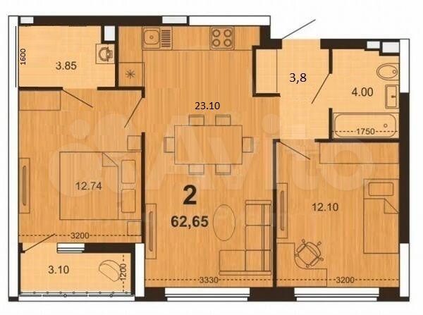 2-к. квартира, 63 м², 2/30 эт.