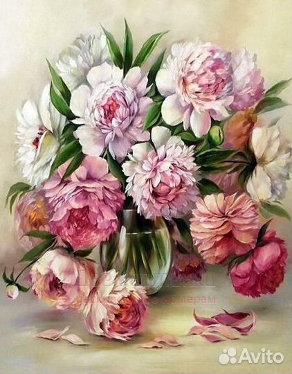 Алмазная мозаика 40x50 Осыпающийся букет пионов в