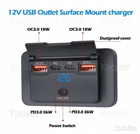 Розетка USB Type-c Вольтметр в автомобиль