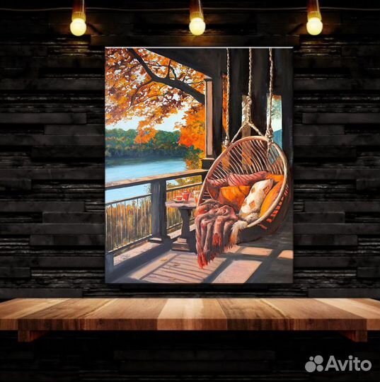 Картина маслом Золотая осень, осенний пейзаж 50/40