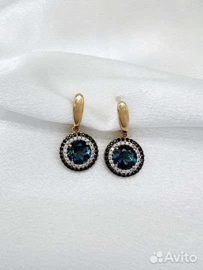 Золотые серьги с топазами 585 проба 4.2 гр
