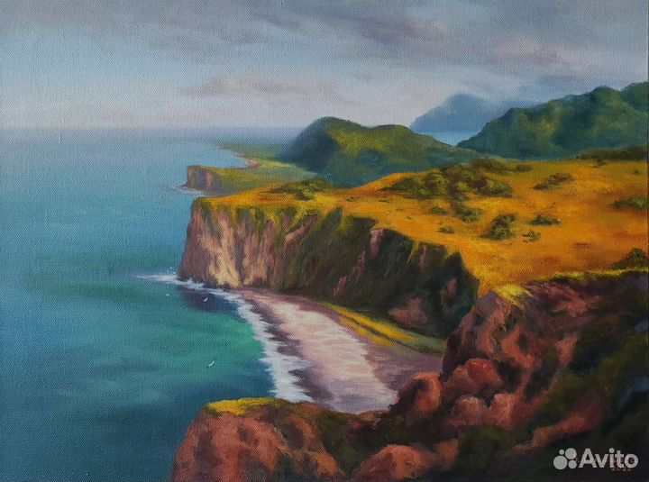 Картина маслом Камчатка Горный пейзаж море