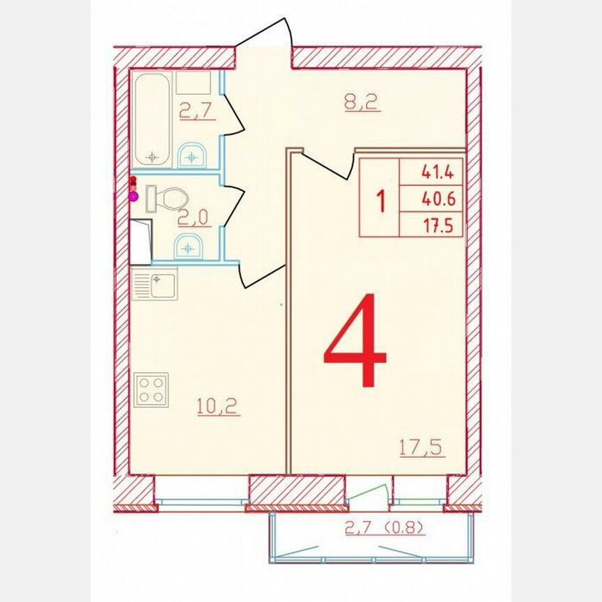 1-к. квартира, 41,4 м², 2/9 эт.