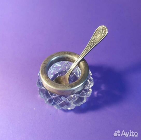 Солонка горчичница хрусталь серебро 875 СССР 1950е