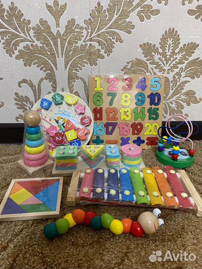 Развивающие игрушки деревянние пазлы посуда