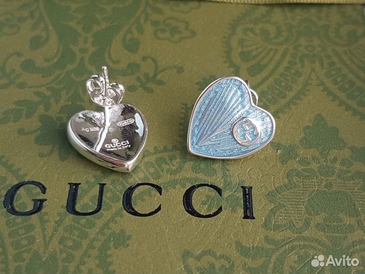 Серьги Gucci голубые сердечки