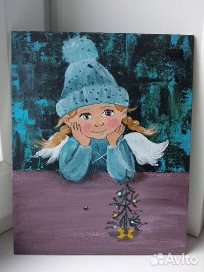 Картина девочка ангел новогодняя