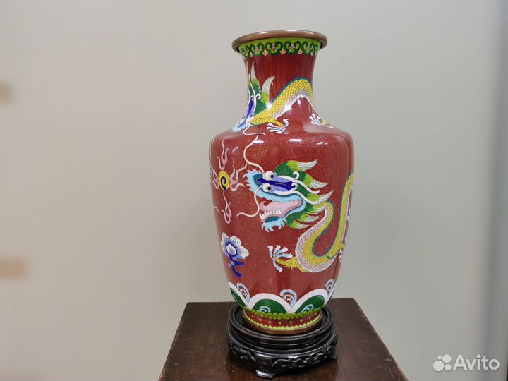 Ваза Драконы Китай эмаль клуазоне 1950 годы