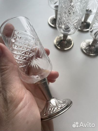 Стопочки хрусталь и металл 6шт