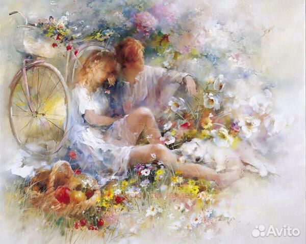 Алмазная мозаика 40x50 Влюбленная пара среди цвето