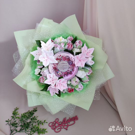 Съедобный букет с цветами из зефира