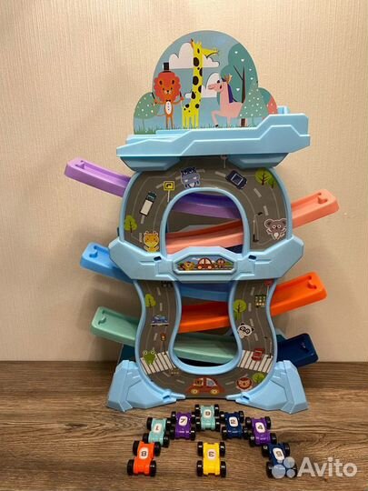 Автотрек детский скоростной спуск - парковка с маш