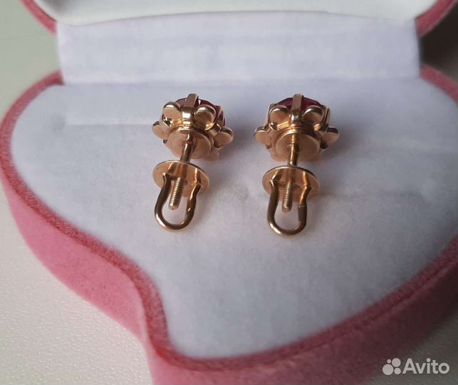Серьги золото 583 СССР корунд