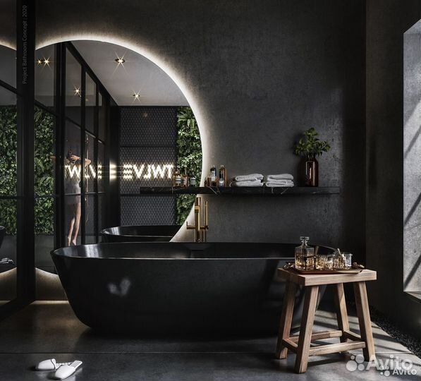 Зеркало в ванную с подсветкой полукруглое