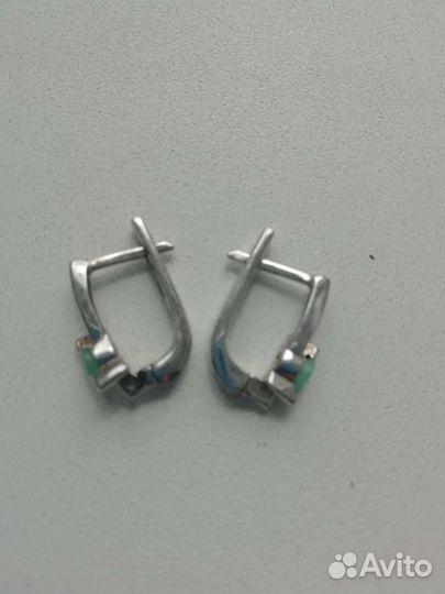Серьги с изумрудами, ссср, серебро 925