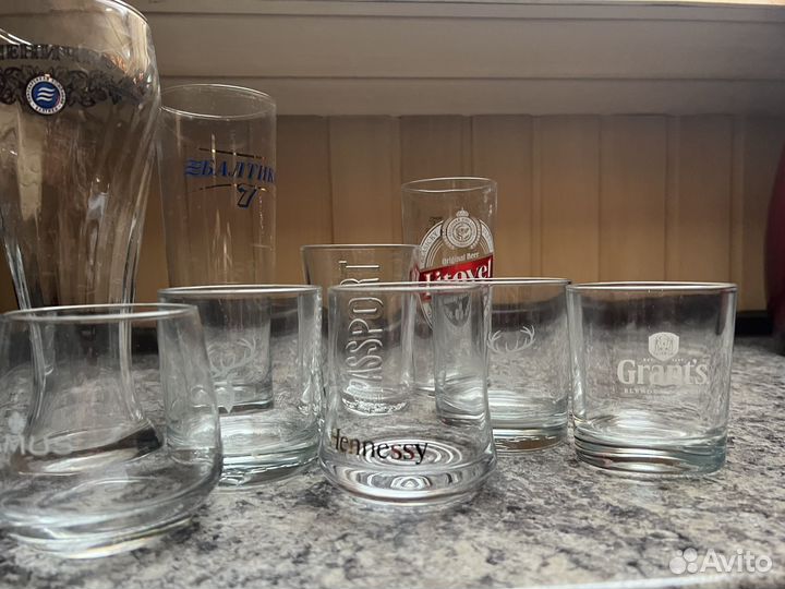 Стаканы под виски, пивные бокалы, разные