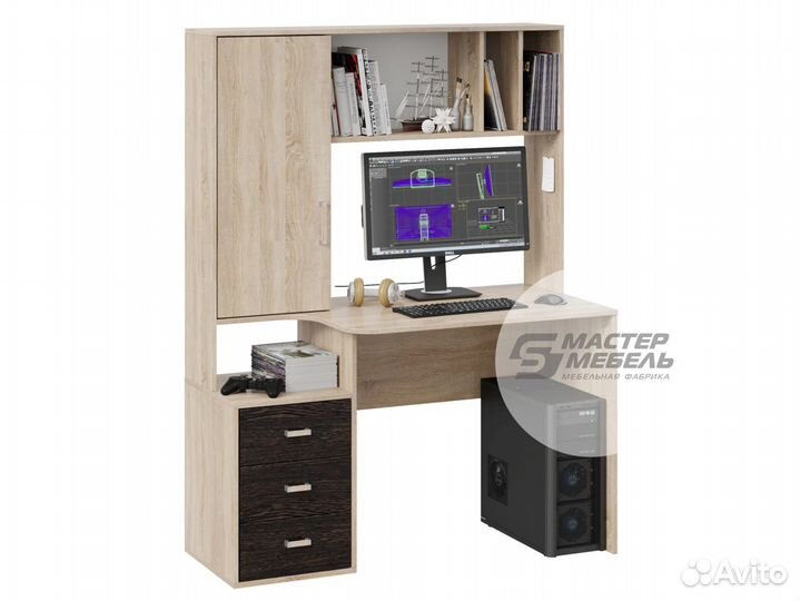 Стол компьютерный с ящиками и полками Юниор