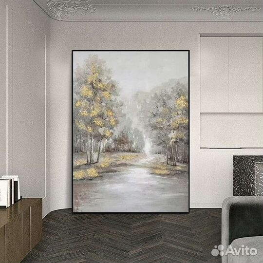 Оригинальная картина маслом пейзаж в золотых тонах