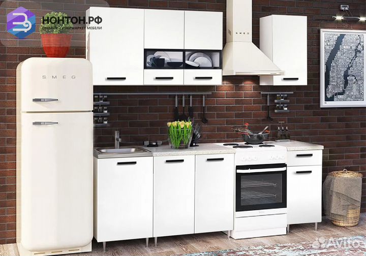 Кухня Рио 1.7 м белый глянец