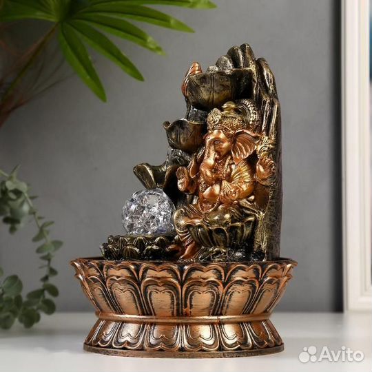 Фонтан настольный от сети, подсветка 'Ганеша у ска