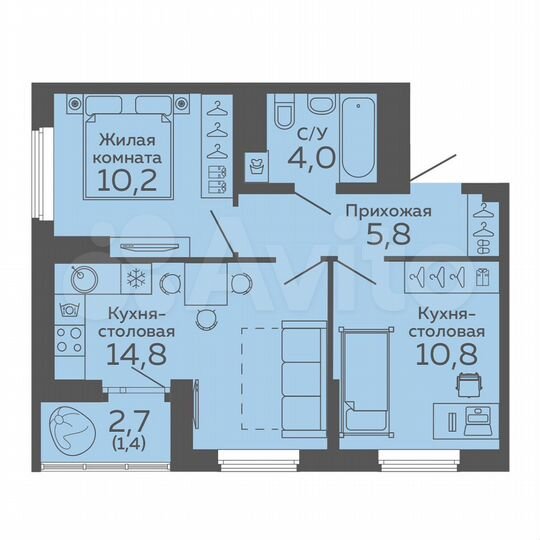 2-к. квартира, 47 м², 3/15 эт.