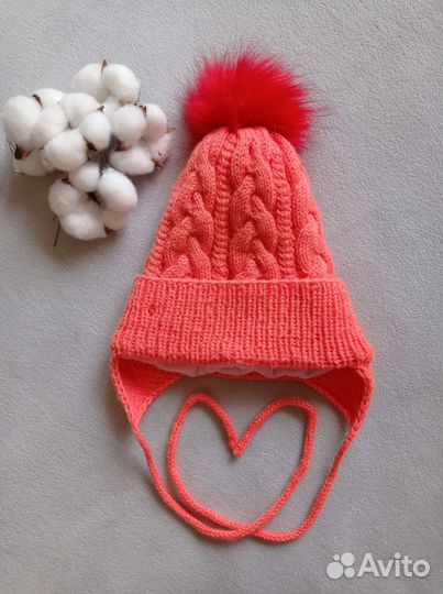 Шапка осенняя/весенняя вязаная детская для девочек