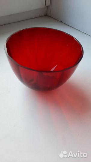 Вазочка для варенья,конфет, СССР красный хрусталь