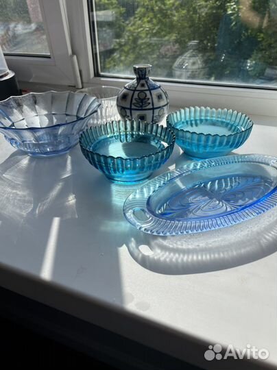 Салатники, цветная винтажная стеклянная посуда