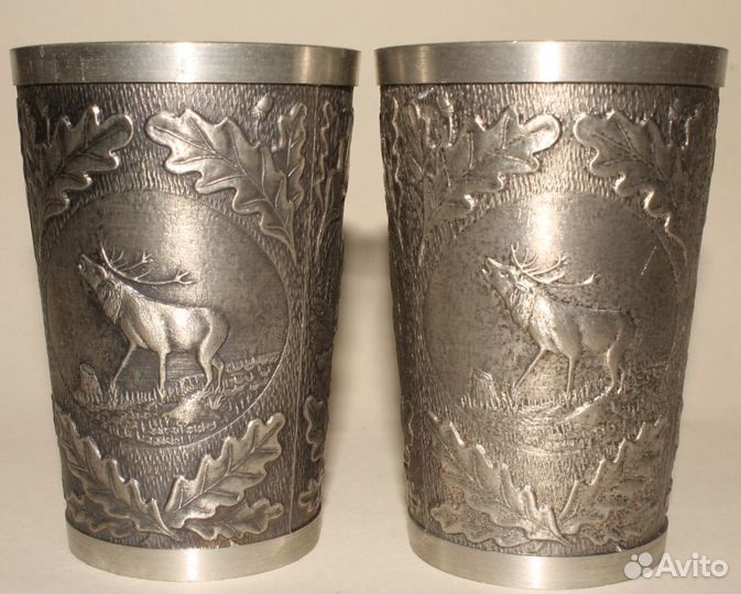 Антикварные Немецкие Охотничьи Бокалы. Олово. Пара
