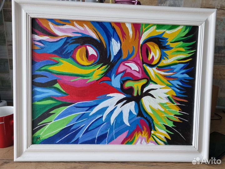 Картина маслом Радужный кот 40х30