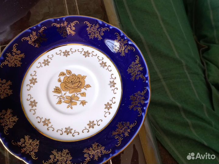Роскошные блюда,чайные пары,кобальт,Чехия