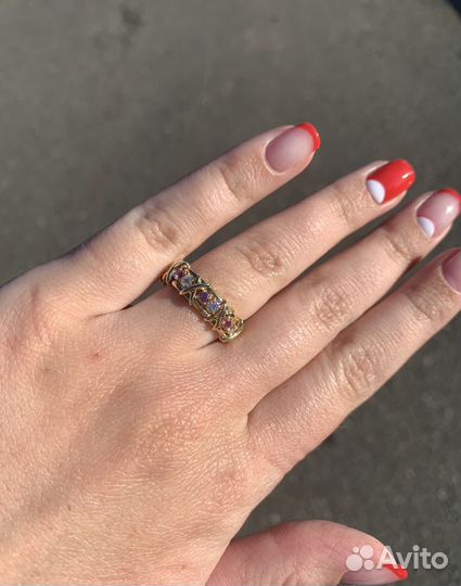 Золотое кольцо Tiffany 585 пр. с сапфирами и брил