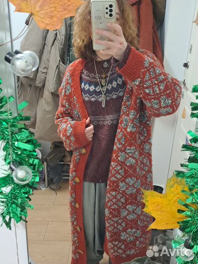 Кардиган cottagecore длинный женский красный