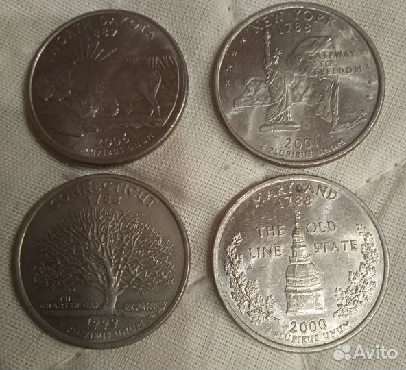 Квотеры, центы 25 и 1 юбилейные