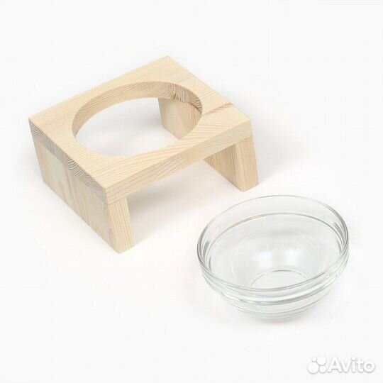 Подставка одинарная с миской из прозрачного стекла