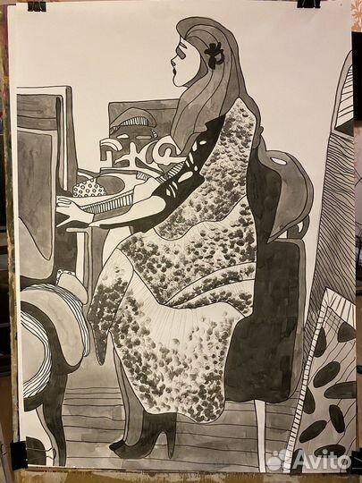 Декоративная графика с фигурой человека, формат А1