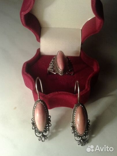 Серьги и кольцо сердолик в мельхиоре