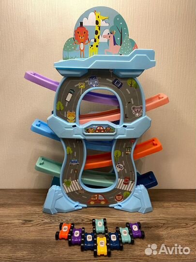 Автотрек детский скоростной спуск - парковка с маш