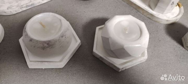 Свечи в гипсовом кашпо парафиновые
