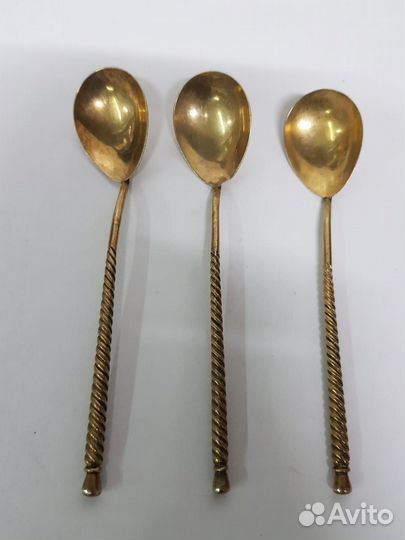 Чайные ложки 3 шт. серебро СССР 875 пр. золочение