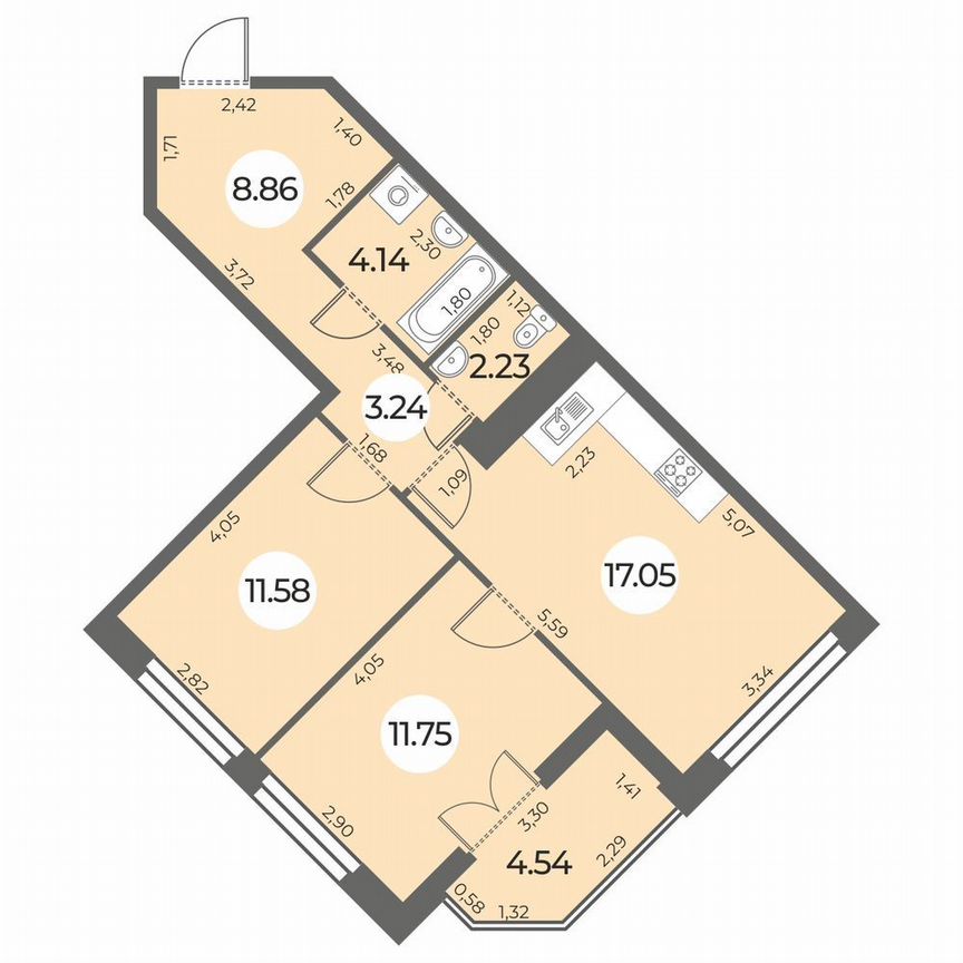 2-к. квартира, 61 м², 23/24 эт.