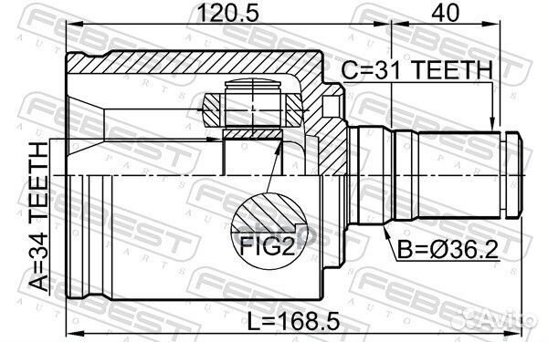 ШРУС внутренний левый 34x36.2x31 ssang yong NEW