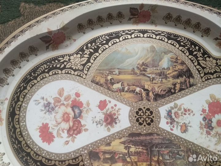Поднос металлический. ссср. Роспись. Винтаж