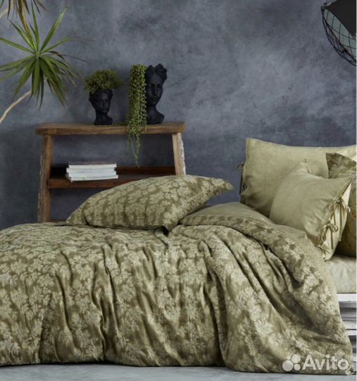 Постельное белье евро Novella yesil (Ecocotton)