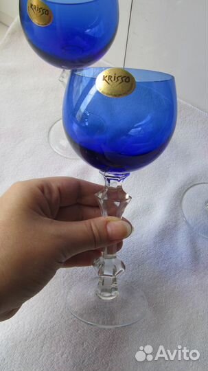 Фужеры хрустальные синие гхз