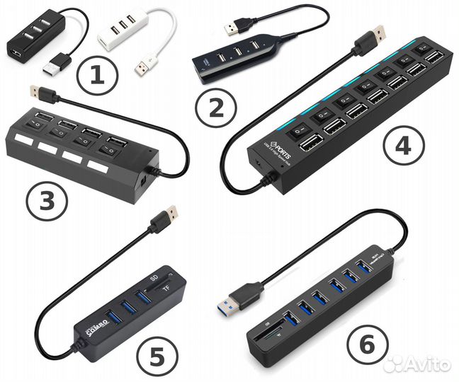 USB хаб концентратор разветвитель + SD кард ридер