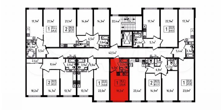 Квартира-студия, 25,8 м², 6/9 эт.